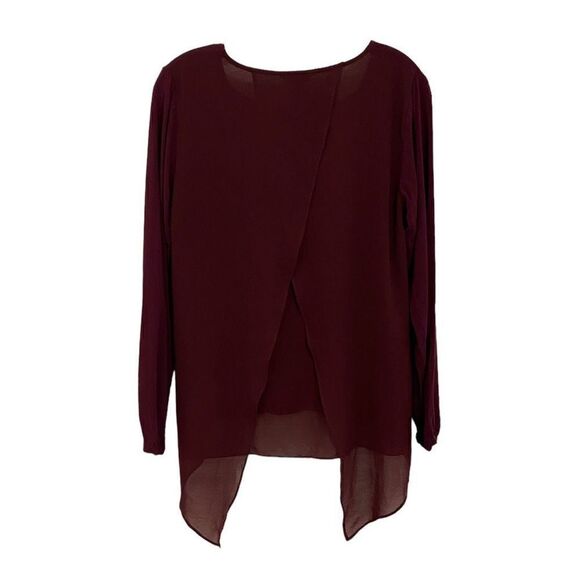 Ariat Poet Top Burgundy Embroidered Split Neck With Cut Chiffon Handkerchief Hem - Picture 4 of 8